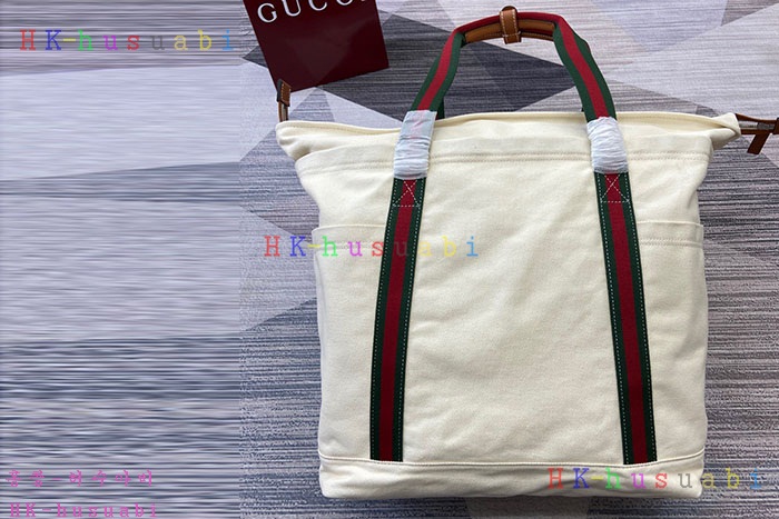 ★미러급★구찌 아이보리 캔버스 쇼핑백 816863