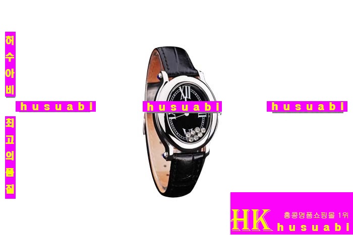 ĵ ڽð Replica Chopard Japanese Quartz MOVEMENT Polished Case Black Leather Bracelet Women. sa-8