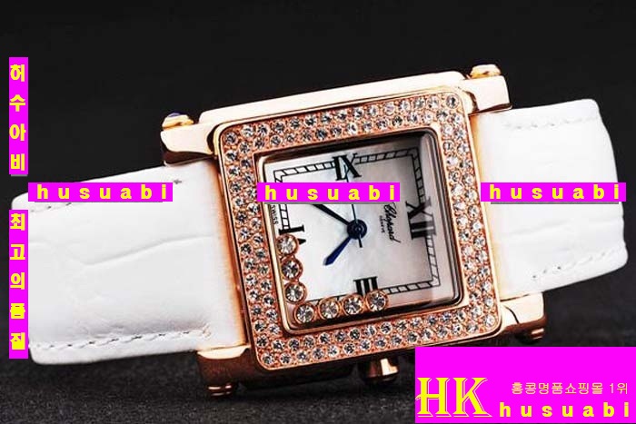 ĵ ڽð Replica Chopard Japanese Quartz MOVEMENT 18k Yellow gold Case Bezel Crown White Bracelet Women. sa-3